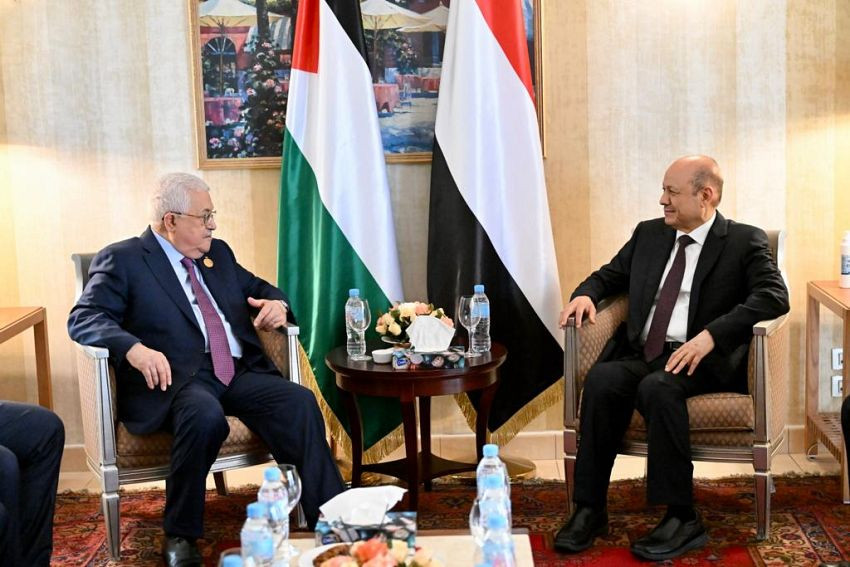 رئيس مجلس القيادة الرئاسي خلال لقائه نظيره الفلسطيني